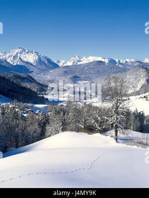 Deutschland, Berchtesgadener Land, Oberau, lokale Übersicht, Winter Europa, Bayern, Berchtesgaden, Berglandschaft, Berge, bluten Alp, Landschaft, Berge, Berge, Natur, tief verschneiten, winterlichen, kalt, Saison, Kälte für hohe, Stockfoto