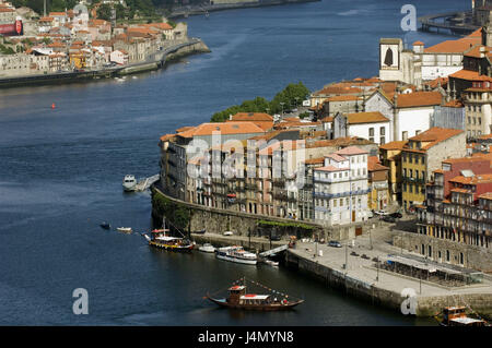 Cais da Ribeira, Fluss Douro, Ribeira Stadt vierten, alte Stadt, Porto, Portugal, Stockfoto