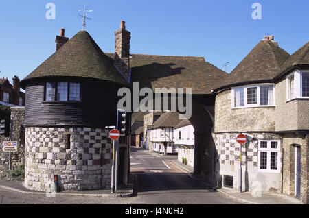 Großbritannien, England, Kent, Sandwich, die fantastisch Tore, Ort, Häuser, Gebäude, Stadttor, Ziel, Torbogen, Struktur, Architektur, Straße, verlassenen, Ziel, Tourismus, Stockfoto