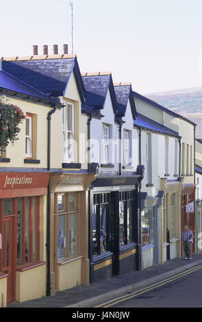 Großbritannien, Wales, Monmouthshire, Blaenavon, Terrasse, Häuser, Wohnhäuser, Fassaden, Geschäfte, Einkaufsstraße, Reiseziel, Tourismus, Stockfoto