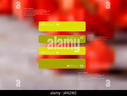 Illustration-Infografik-Vorlage mit dem Motiv des Rechtecks horizontal aufgeteilt auf vier eigenständige grüne Abschnitte mit einfachen Zeichen, die Nummer und probieren Sie t Stock Vektor