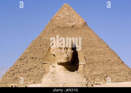 Ägypten, Kairo, Giseh, Sphinx, Chephren-Pyramide, Stockfoto