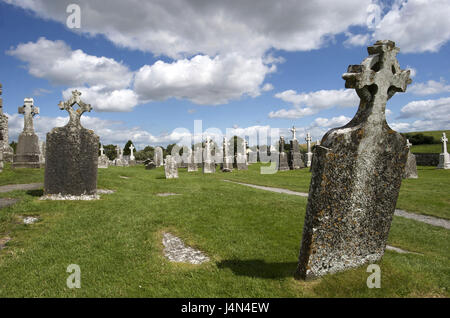 Irland, Leinster, Grafschaft Offaly, Clonmacnoise, Friedhof, Stockfoto