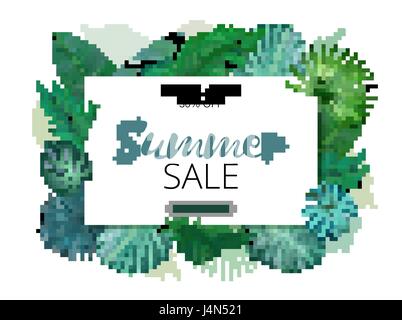 Darstellung der verschiedenen Palmblättern mit horizontalen Banner und floraler Hintergrund Stock Vektor