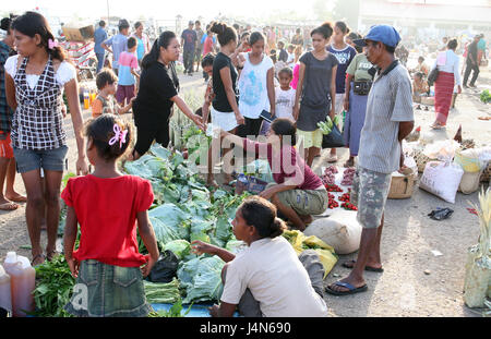 Demokratische Republik Timor-Leste, Lospalos, Markt, Wochenmarkt, Person, Gegenlicht, Stockfoto