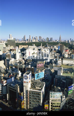 Japan, Honshu, Tokio, Blick auf die Stadt, Skyline, Asien, Stadt, Stadt, Teil der Stadt, Gebäude, Architektur, Hochhäuser, Werbeschilder, Werbung Schilder Stockfoto