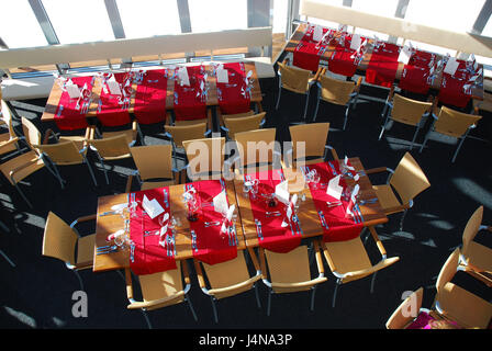 Deutschland, Bayern, Zugspitze, Panorama-Restaurant, "Gletschergarten", Übersicht, Oberbayern, Alpen, Berge, Berge, Zugspitze niedrige Deutsch, Runde Blume Bett, SonnAlpin, Glas Stahl Glaskonstruktion, Gebäude, Berg Gastronomie, Gastronomie, Restaurant, Glasdach, Panoramadach, Ansicht, Rundumsicht, Tabellen, bedeckt, elegant, niemand, innen, Stockfoto