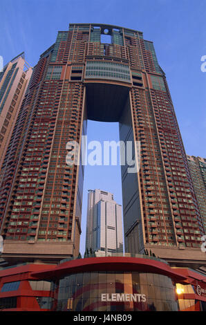 China, Hong Kong, West Kowloon Reclamation, Hochhaus, "The Arch", Asien, Stadt, Stadt, Weltstadt, Metropole, Festland, Halbinsel, Blick auf die Stadt, West Kowloon, Architektur, modern, Bogen-Apartment-Komplex, Haus, Gebäude, Wohnhaus, Wohnhaus, Wohnung Komplex, Hochhaus, Wohnungen, Appartementhaus, Sehenswürdigkeit, draussen Stockfoto