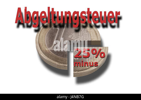 Symbol, definitive Quellensteuer, -Euro-Münze, vierte, platzen, Schlaganfall, 25 % minus "Zahlung Lenkrad", Geld, Münze, Euro, Quellensteuer, Kapitaleinkommen, Hauptstadt, Kapitalertragsteuer, Einkommen, Lenkräder, all-inclusive-Preis, Finanzamt, F scharfen Wechselkurs, Einsparungen, Wirtschaft Kredit, Wirtschaft Zinsen, Investitionen, interessiert an Kapital, Steuererklärung, Trigger, Interesse Lenkrad, Aktien, Anleihen, Investmentfonds, Brief Economy, Sparbuch, Finanzen, Trigger, Computergrafik , Stockfoto