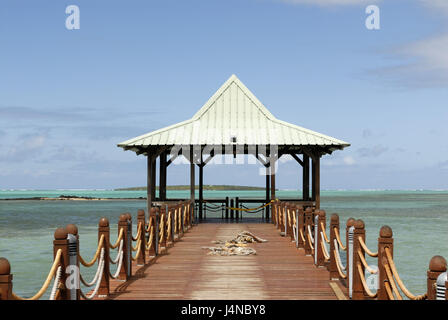 Baden im Meer, Steg, Mahebourg, Mauritius, Stockfoto