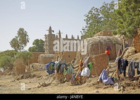 West-Afrika, Mali, Niger-Binnendelta, Fischerdorf, flux Bani, Ufer, Bozo-Fischer, Stahlwerke, Moschee, Stockfoto