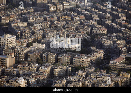 Syrien, Damaskus, Blick auf die Stadt, Moschee, Neustadt, Stadtzentrum, Innenstadt, Übersicht, Urbanität, Architektur, Wohnhäuser, eng, nah, City, Türme, Minarett, Weihrauchstrasse Stockfoto