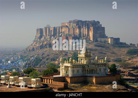 Indien, Rajasthan, Jodhpur, Meherangarh Fort, Jaswant Thada Mausoleum Stockfoto