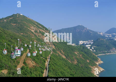 China, Hong Kong, Hong Kong Island, Shum Shui, Ocean Park, Seilbahn, Meer, Asien, Stadt, Stadt, Weltstadt, Metropole, Küste, Landschaft, Küstenlandschaft, Halbinsel, Berge, Kirmes, Freizeitpark, Ozeanarium, Tourismus, Freizeit, Sehenswürdigkeit, Mittel der Gondeln, Seil Schwebebahn, Personentransport, Transport, Übersicht, Stockfoto