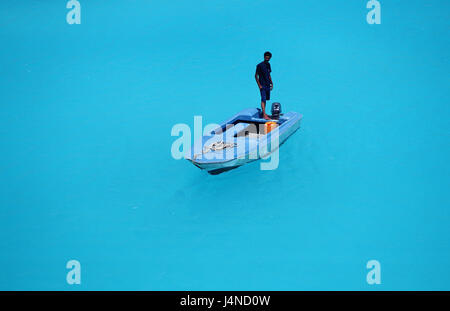 Die Malediven, Meer, Boot, Mann, Stockfoto