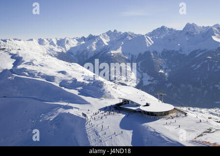 Österreich, Tirol, Serfaus, Fiss, obere Anschluss, Aufzug, Anlage, Skigebiet, Berglandschaft Stockfoto