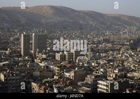 Syrien, Damaskus, Stadt anzeigen, Neustadt, Innenstadt, Innenstadt, Wirtschaftszentrum, Übersicht, Häuser, Gebäude, Hochhäuser, Architektur, Weihrauchstrasse Stockfoto