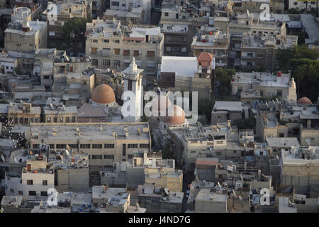 Syrien, Damaskus, Blick auf die Stadt, Moschee, Wohn-Häuser, Neustadt, Innenstadt, Innenstadt, Übersicht, Urbanität, Architektur, Häuser, eng, nah, City, Kuppeln, Turm, Weihrauchstrasse Stockfoto