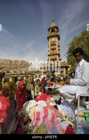 Indien, Rajasthan, Jodhpur, Uhrturm, Platz, Markt, Stockfoto