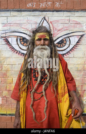 Indien, Uttar Pradesh, Benares, Wehrmauer, Malerei, Sadhu, Stockfoto