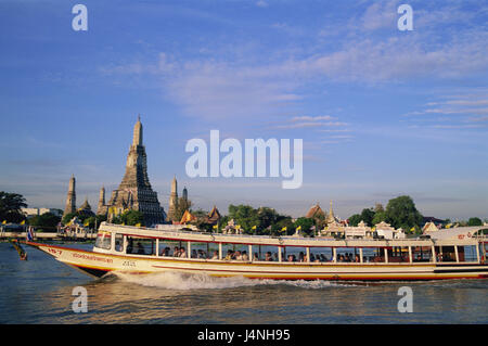 Thailand, Bangkok, Chao Praya River, Ausflugsschiff, Ansicht, Wat Arun, Stockfoto