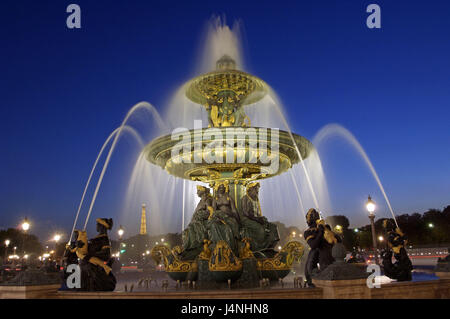 Frankreich, Paris, Place De La Concorde, Brunnen, gut Zeichen, Abend, Stockfoto