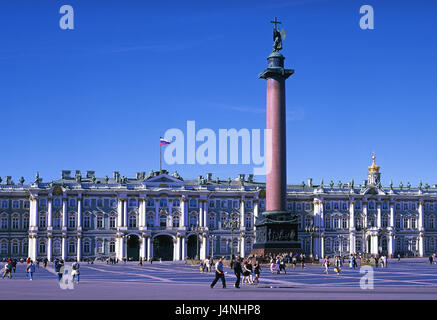 Russland, Sankt Petersburg, Burgplatz, Alexander der Säule, die Eremitage, Stadt, Quadrat, Person, Ort von Interesse, Säule, Engel, Erzengel, Struktur, Winterpalast, Fassade, Museum, Museumsbau, Kunstmuseum, UNESCO-Weltkulturerbe, Stockfoto