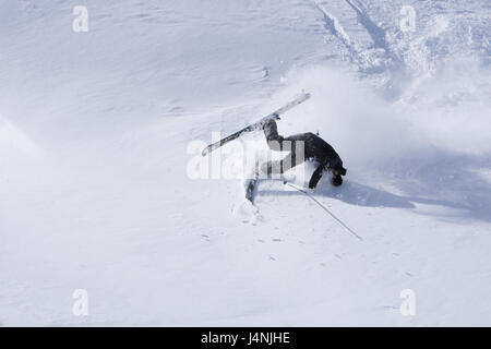 Schweiz, Engadin, Bernina-Gruppe, Corvatsch, Skifahrer, fallen, Stockfoto