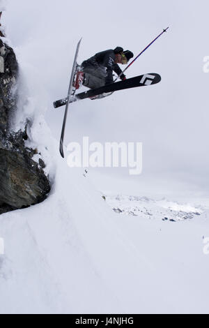 Schweiz, Engadin, Bernina-Gruppe, Corvatsch, Rock, Skifahrer, Riss, Stockfoto