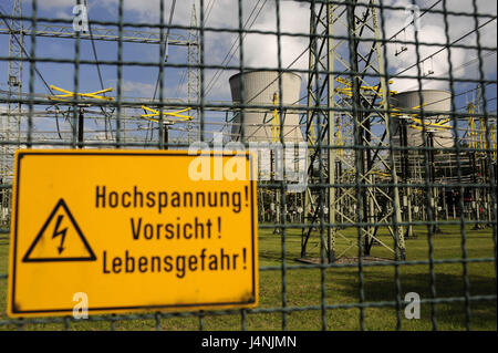 Kernkraftwerk, Kernspaltung, Trafo-Station, Gefahr Kind, Detail, Stockfoto