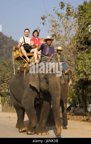 Thailand, Chiang Mai, Elefantencamp, Elefanten reiten, Tourist, Stockfoto