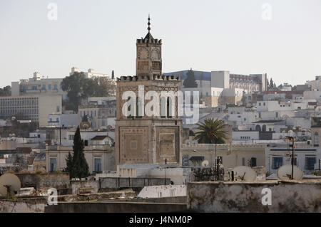 Tunesien, Tunis, Altstadt, Blick auf die Stadt, Minarett, Stockfoto