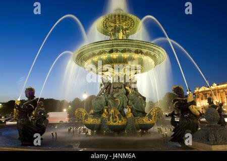 Frankreich, Paris, Place De La Concorde, Brunnen, gut Zeichen, Abend, Stockfoto