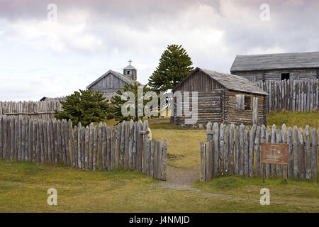 Chile, Patagonien, Punta Arenas, Fuerte Bulnes, Holzhäuser, Stockfoto