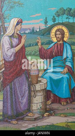 Mosaik in der Kirche des Erlösers auf Auferstehungskirche in St. Petersburg, Russland, mit Jesus und die Samariterin am Brunnen (St. Johannes-Evangelium) Stockfoto