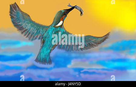 Abbildung San Martin Vogel, Martin Pescatore Farbe der Natur Stockfoto