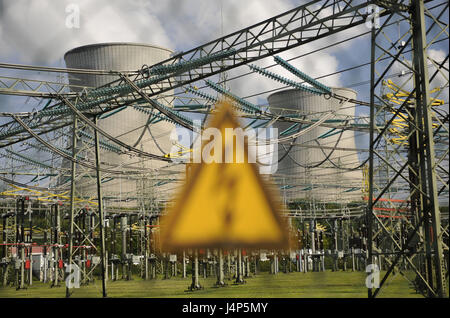 Kernkraftwerk, Kernspaltung, Trafo-Station, Gefahr Kind, detail, Unschärfe, Stockfoto