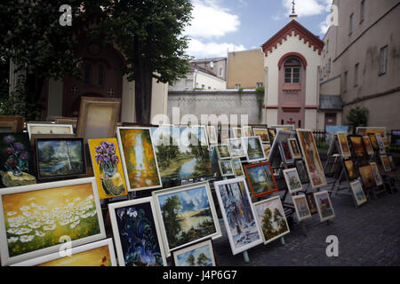 Litauen, Vilnius, Old Town, Kunstmarkt, Straßenhändler, Malerei, Pilies Straße, Stockfoto