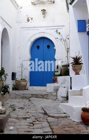 Tunesien, Sidi Bou Said, Altstadt, Haus, Tür, blau Stockfoto
