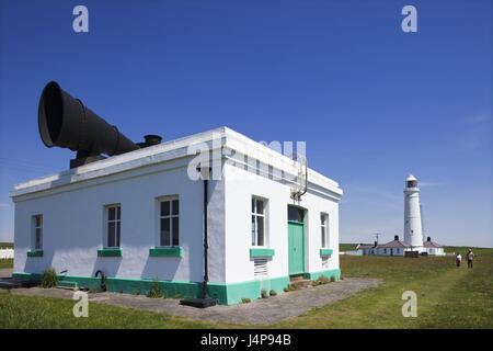 Wales, Glamorgan, Nash Point Lighthouse, Gebäude, Nebelhorn, Stockfoto