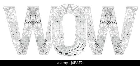 Wort-WOW zum Ausmalen. Dekorative Zentangle Vektorobjekt Stock Vektor