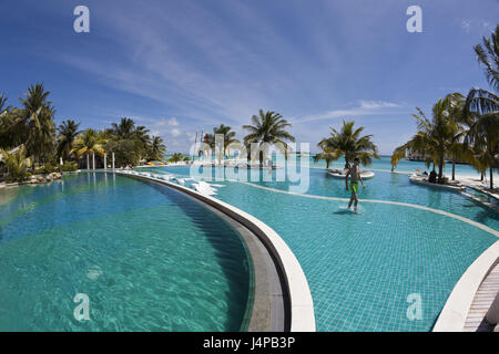 Pool von den Malediven Insel Kandooma, den Malediven, im Süden Male-Atoll Stockfoto