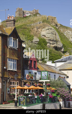 Großbritannien, England, East Sussex, Hastings, Altstadt, Kneipe, Burg, Stockfoto