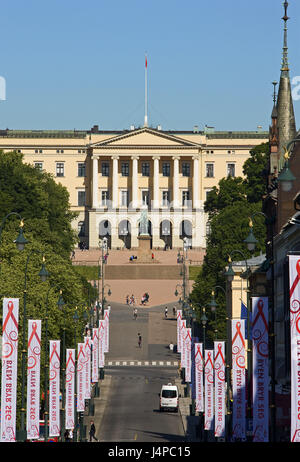 Norwegen, Oslo, Karl Johan Tor, Schloss, Stockfoto