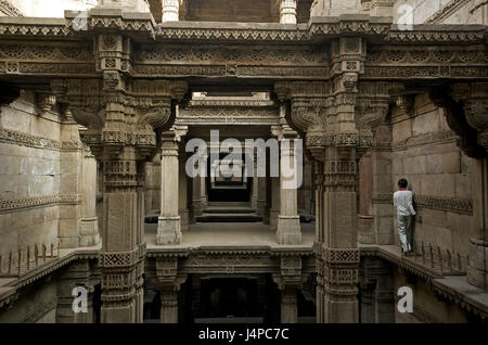 Indien, Ahmedabad, Gujarat, Adalaj, Treppen, Brunnen, Stockfoto