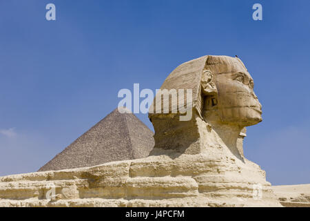 Große Sphinx von Gizeh vor der Cheops-Pyramide, Ägypten, Kairo, Stockfoto