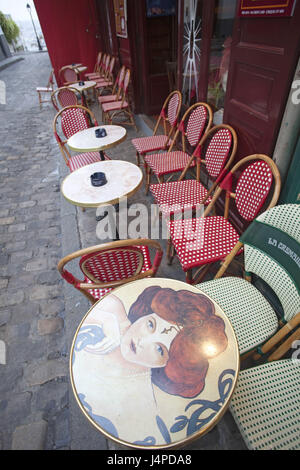 Frankreich, Paris, Montmartre, Straßencafés, Tische, Stühle, Detail, Stockfoto