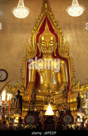 Thailand, Bangkok, goldene Buddha-Statue im Wat Trimitra, Stockfoto