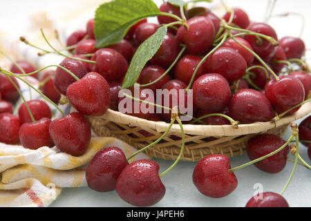 Kirschen, nass, Korb, Tuch, Detail, Stockfoto