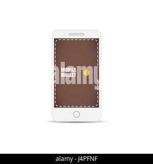 Mobile Geldbörse im Smartphone. Brieftasche auf dem Handy-Display Stock Vektor